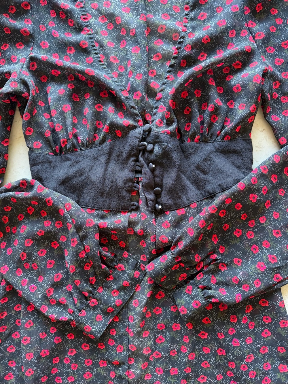 Urban Outfitters Black Maxi Dress with Red Floral Print and Corset Waist - Picture 3 of 4